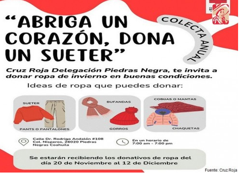 ¡Abriga un corazón esta Navidad! Invita Cruz Roja a donar ropa para el invierno