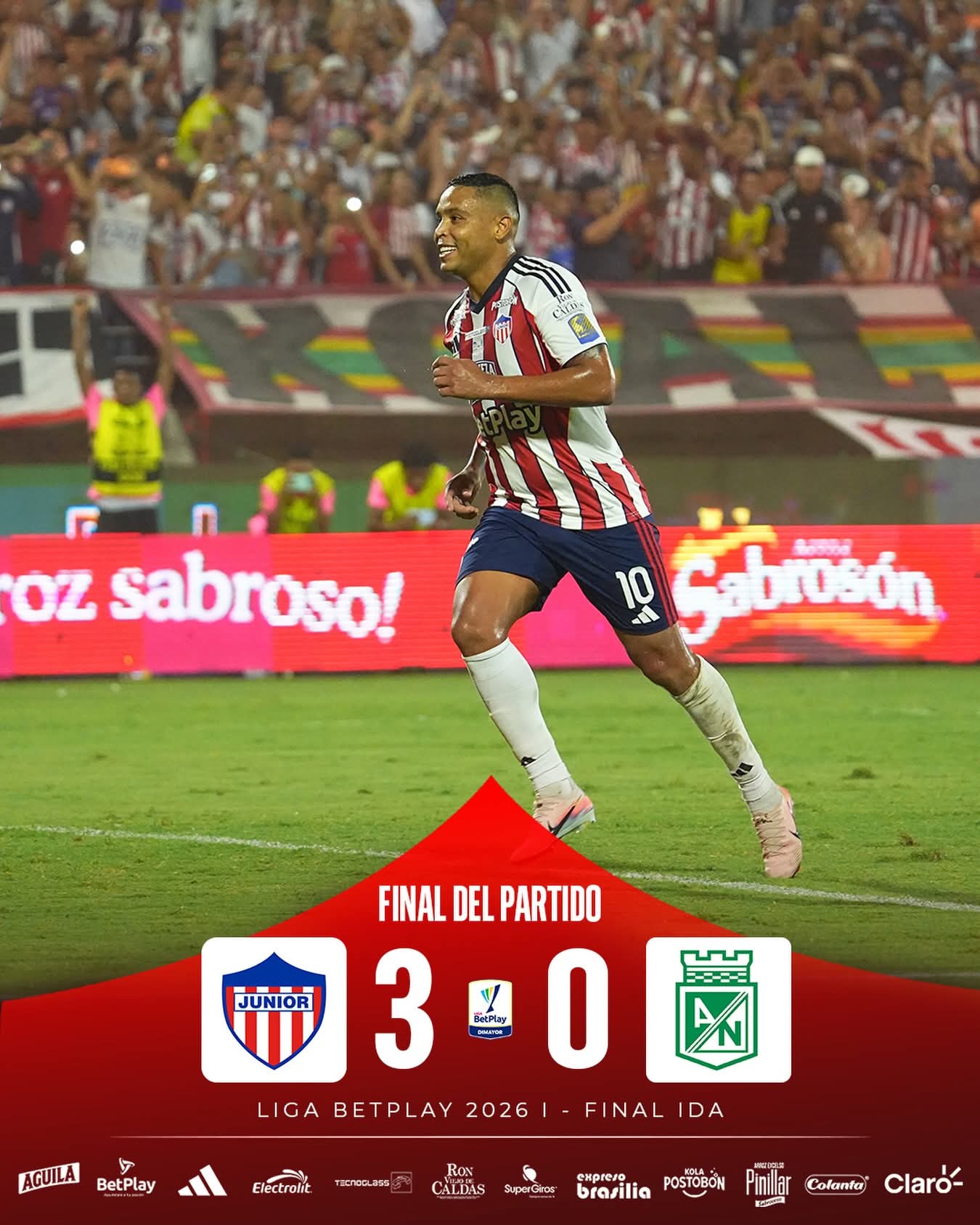 Muriel brilló con un doblete y Castrillón completó la fiesta rojiblanca en el contundente 3-0 sobre Nacional.