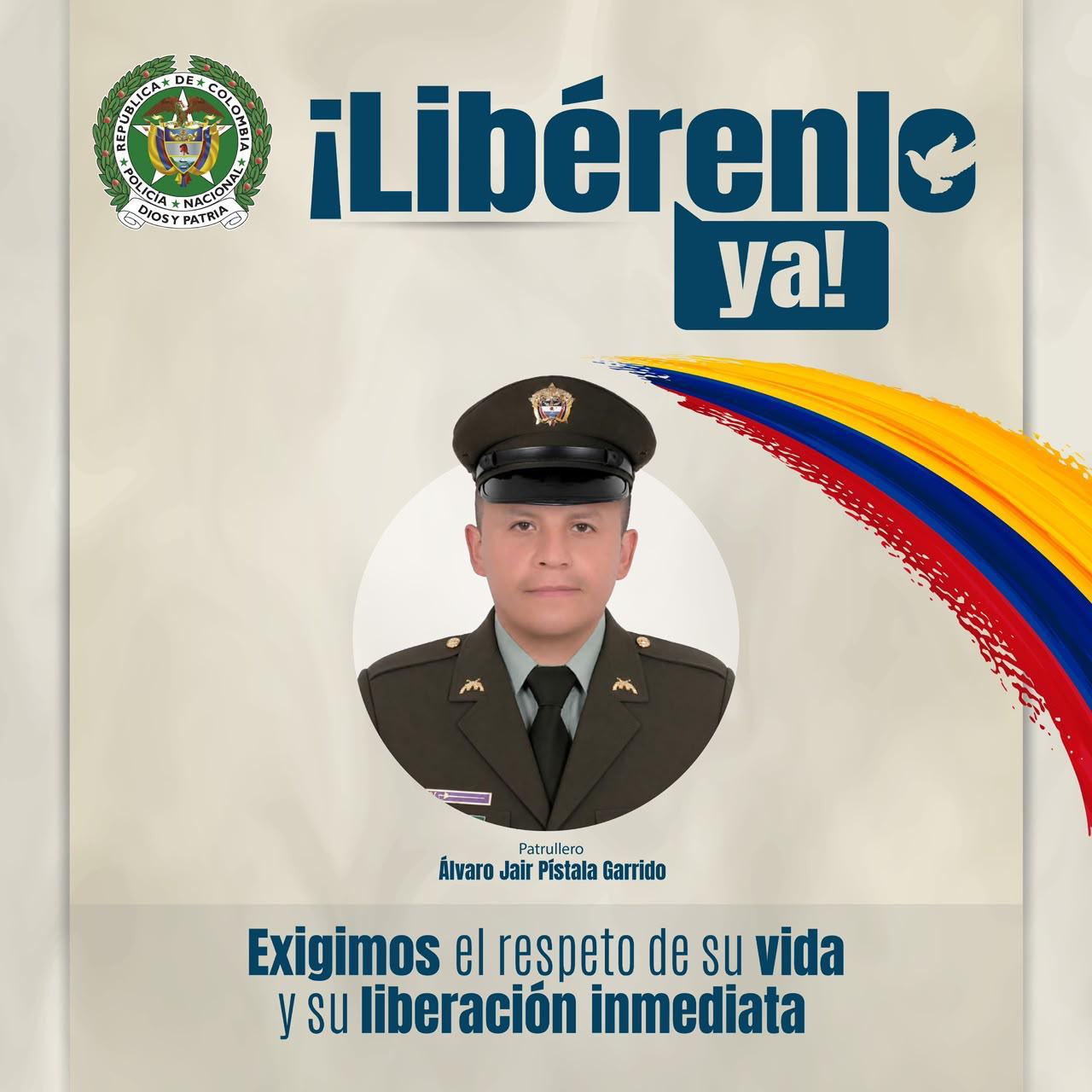 Policía Nacional exige la liberación del patrullero Álvaro Jair Pístala Garrido