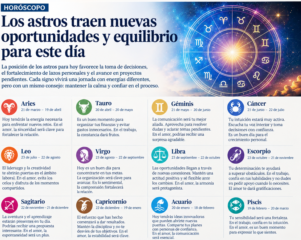 Horóscopo de hoy: los astros marcan una jornada de cambios y nuevas oportunidades