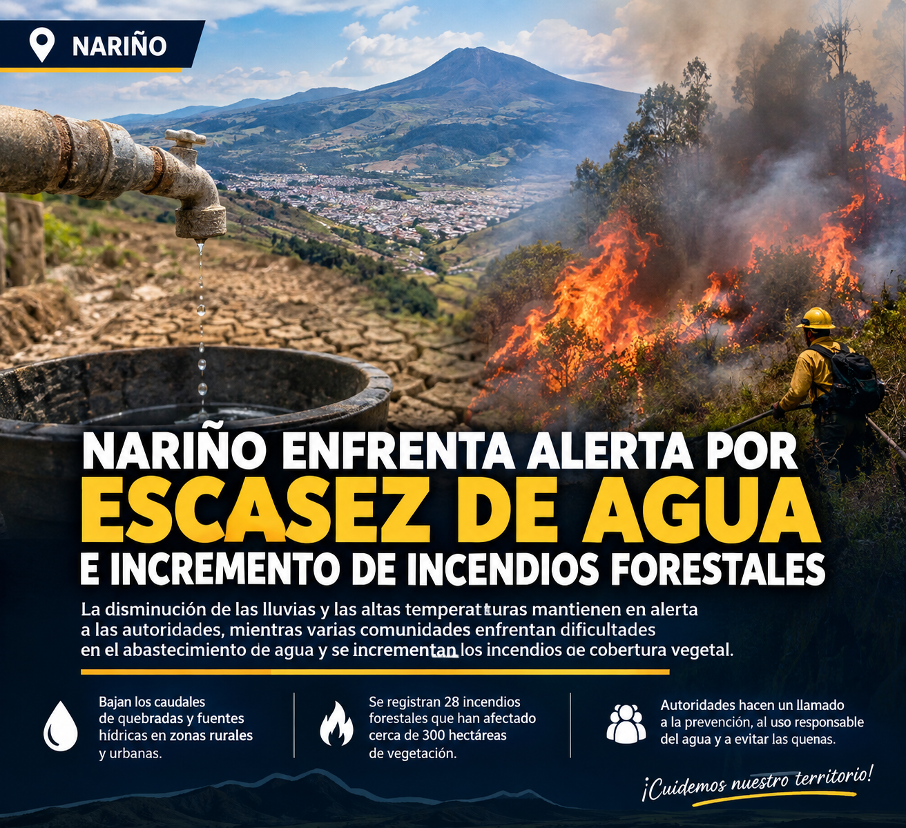 Nariño enfrenta alerta por escasez de agua e incremento de incendios forestales