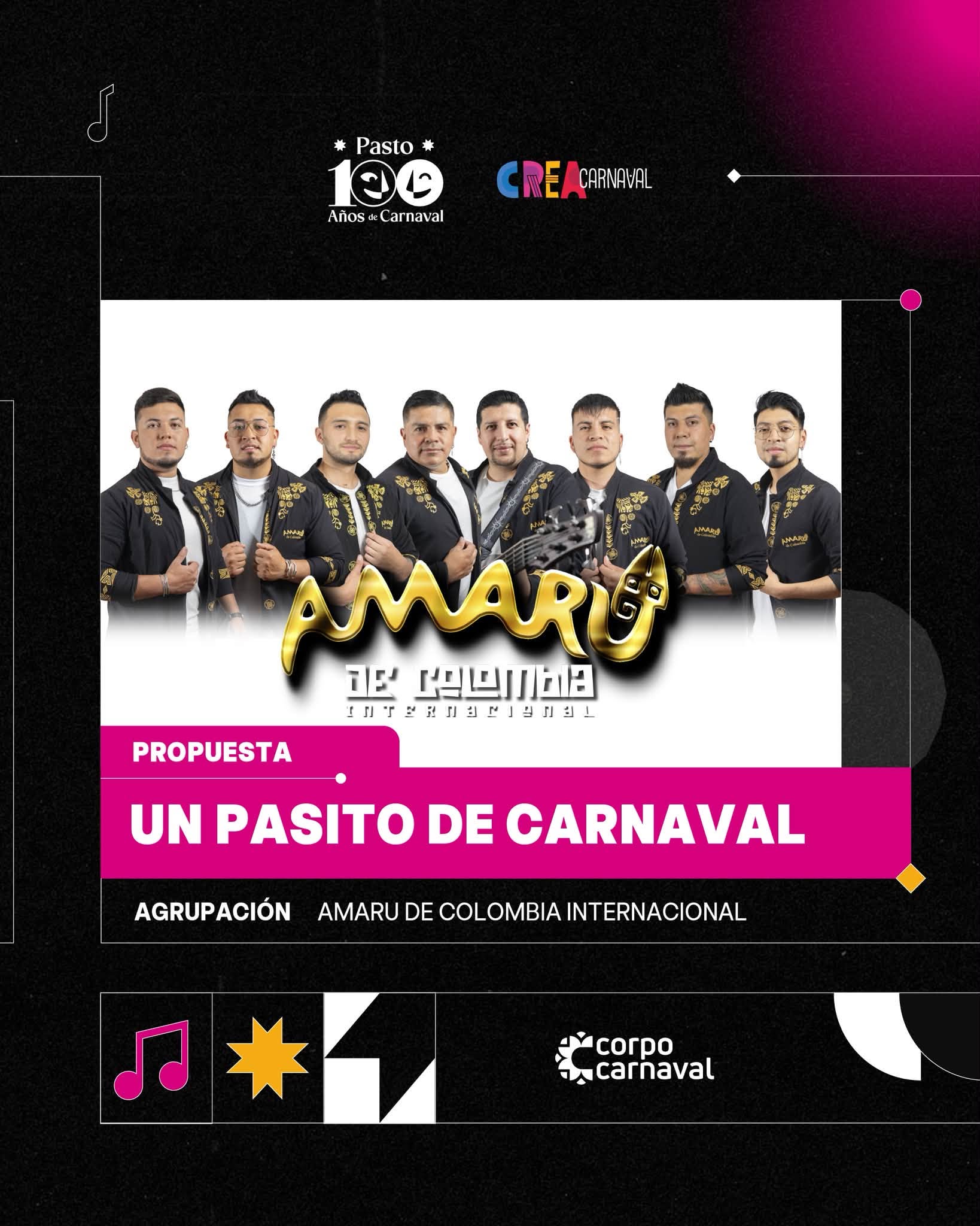 Amaru de Colombia gana el concurso de la canción oficial del Carnaval de Pasto 2027