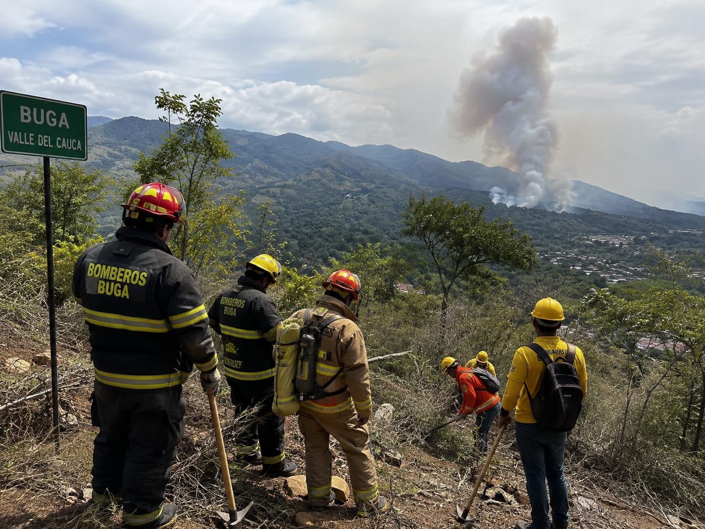 Incendio forestal en Buga completa diez días y mantiene equipos de emergencia en alerta.