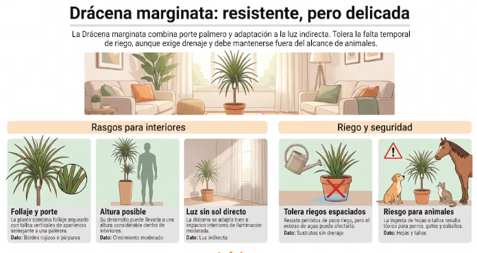 Drácena marginata: la planta de interior que ayuda a filtrar toxinas y necesita poco riego