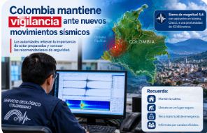 Colombia mantiene vigilancia ante nuevos movimientos sísmicos