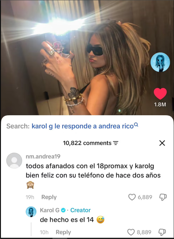 Karol G sorprendió al revelar qué celular utiliza tras comentario de un fan sobre el iPhone 18 Pro Max