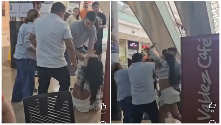 Suegros descubrieron a un hombre con otra mujer y se desató una fuerte pelea en un centro comercial de Bucaramanga