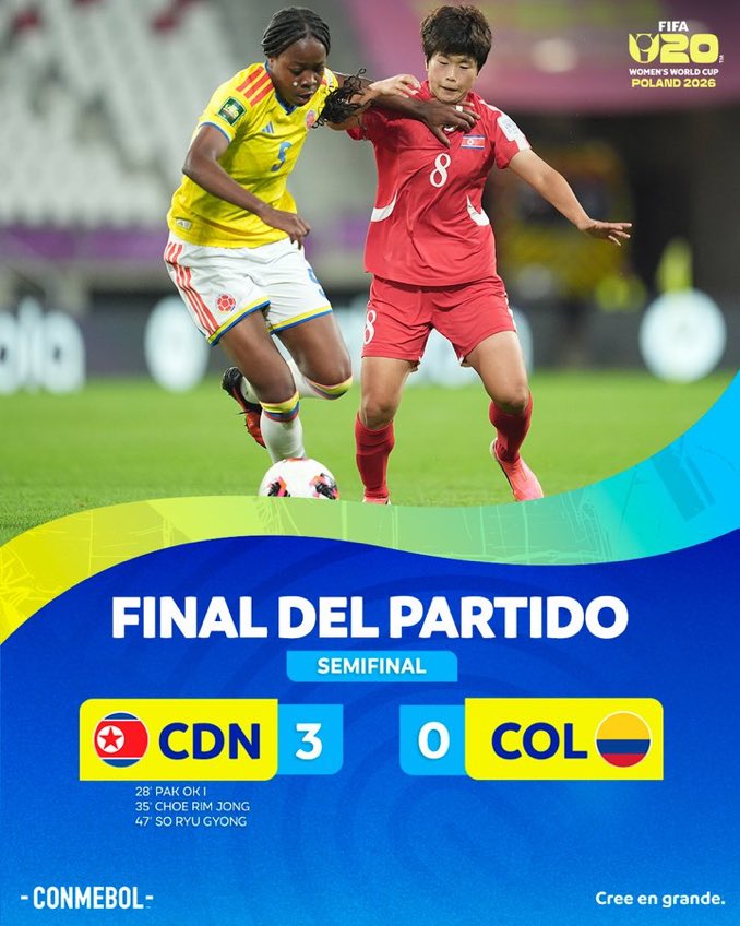 ¡Fin al sueño mundialista! Corea del Norte golea 3-0 a Colombia y la deja fuera de la gran final