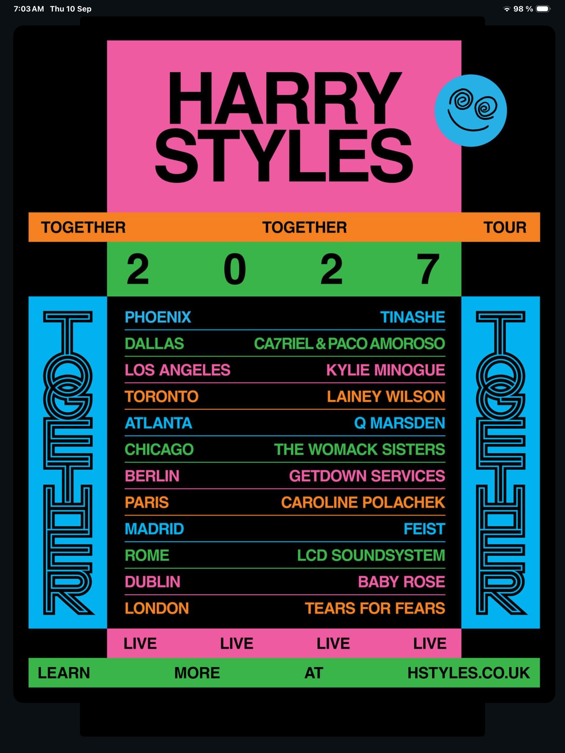 Harry styles añade nuevas fechas en su together together tour