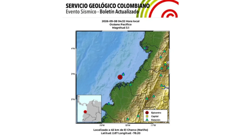 Sismo fue reportado en Nariño este martes 8 de septiembre